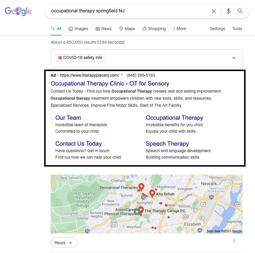 physical therapy marketing google ad example